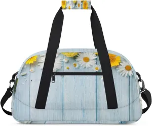 Daisy Gym Duffel Bag for Men Women Aquamarine Wood Panel Sports Tote Bag with Adjustable Shoulder Strap for Dance Gymnastics Traveling Outdoor Camping Overnight Stay