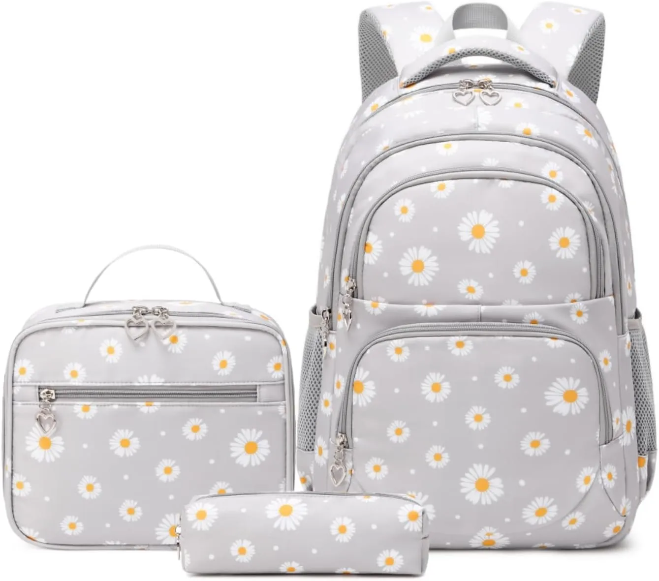 Daisy Kids Backpack for Girls, Multi Pocket School Bags with Lunch Box for Elementary, Teen Girls Bookbag Set