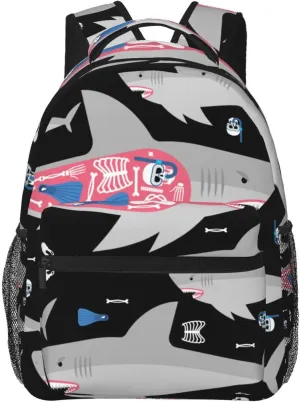 Dangerous Sharks Diver'S Skeleton In Shark Belly Backpacks 15 Inch Laptop Backpack Multipurpose Double Shoulder Bag For Men Women Gifts