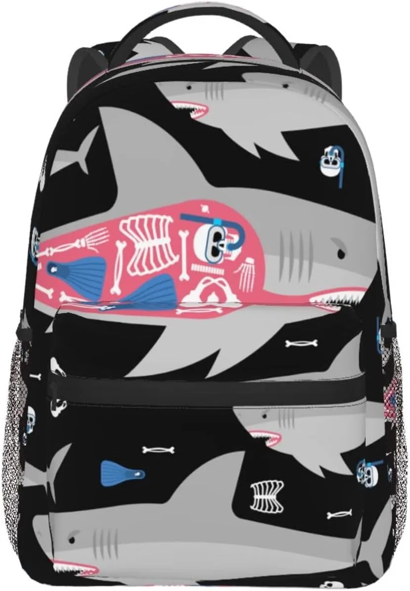 Dangerous Sharks Diver'S Skeleton In Shark Belly Backpacks 15 Inch Laptop Backpack Multipurpose Double Shoulder Bag For Men Women Gifts