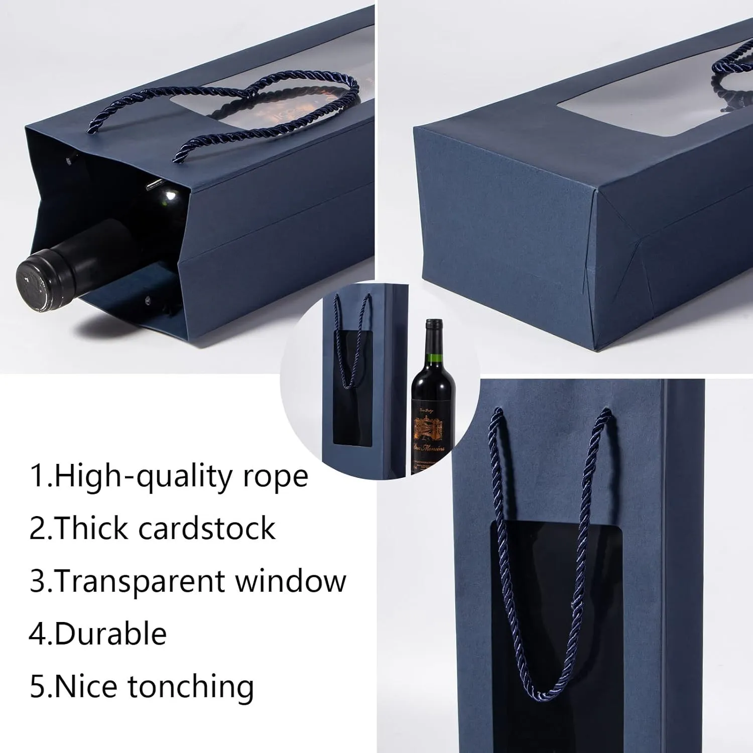 Dasofine Wine Bags, 20pcs Gift Bags for Wine Bottles, 4.9''3.3''14.2'' Sturdy Kraft Paper Bags with Windows, Perfect for Wedding, Party