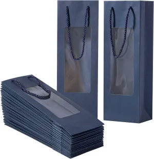 Dasofine Wine Bags, 20pcs Gift Bags for Wine Bottles, 4.9''3.3''14.2'' Sturdy Kraft Paper Bags with Windows, Perfect for Wedding, Party