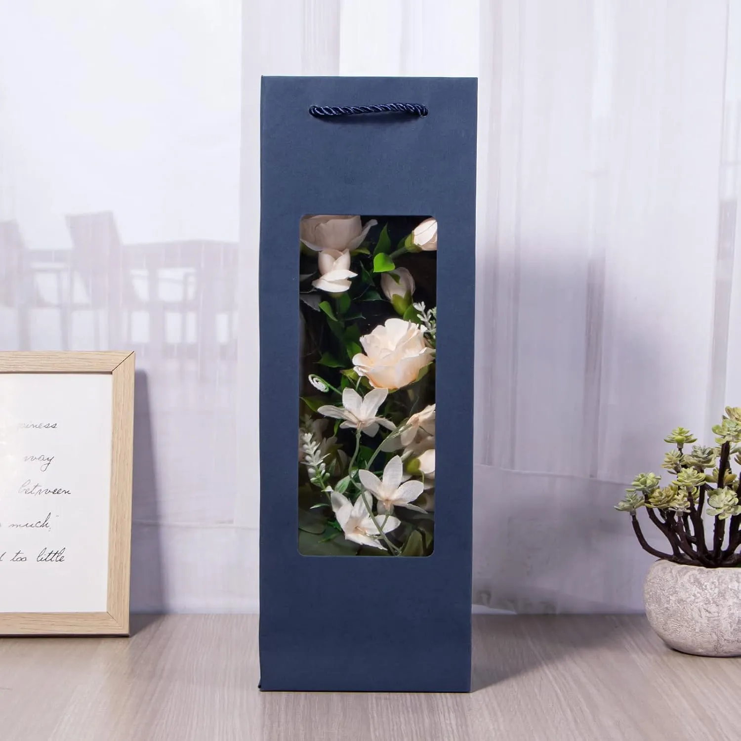 Dasofine Wine Bags, 20pcs Gift Bags for Wine Bottles, 4.9''3.3''14.2'' Sturdy Kraft Paper Bags with Windows, Perfect for Wedding, Party
