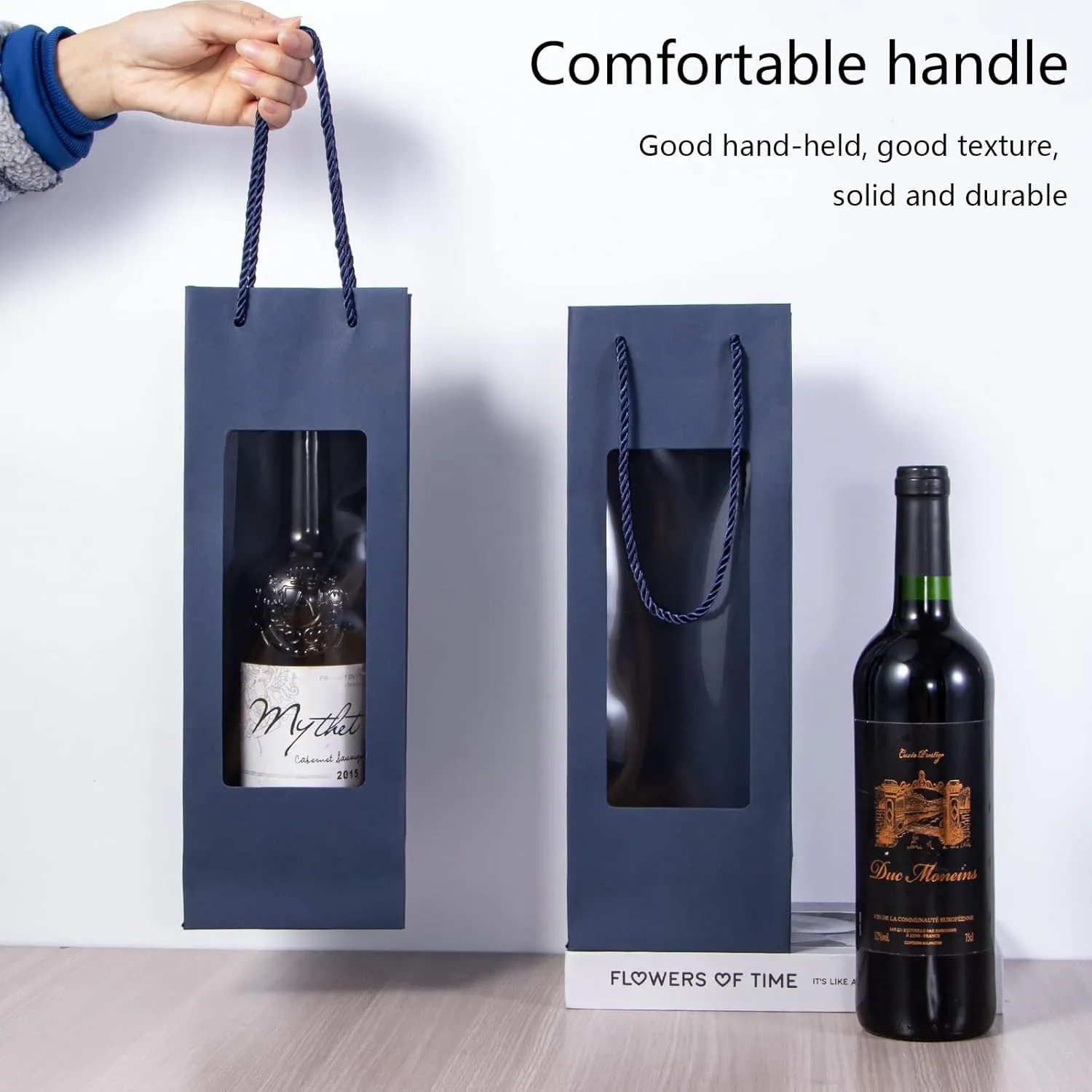 Dasofine Wine Bags, 20pcs Gift Bags for Wine Bottles, 4.9''3.3''14.2'' Sturdy Kraft Paper Bags with Windows, Perfect for Wedding, Party
