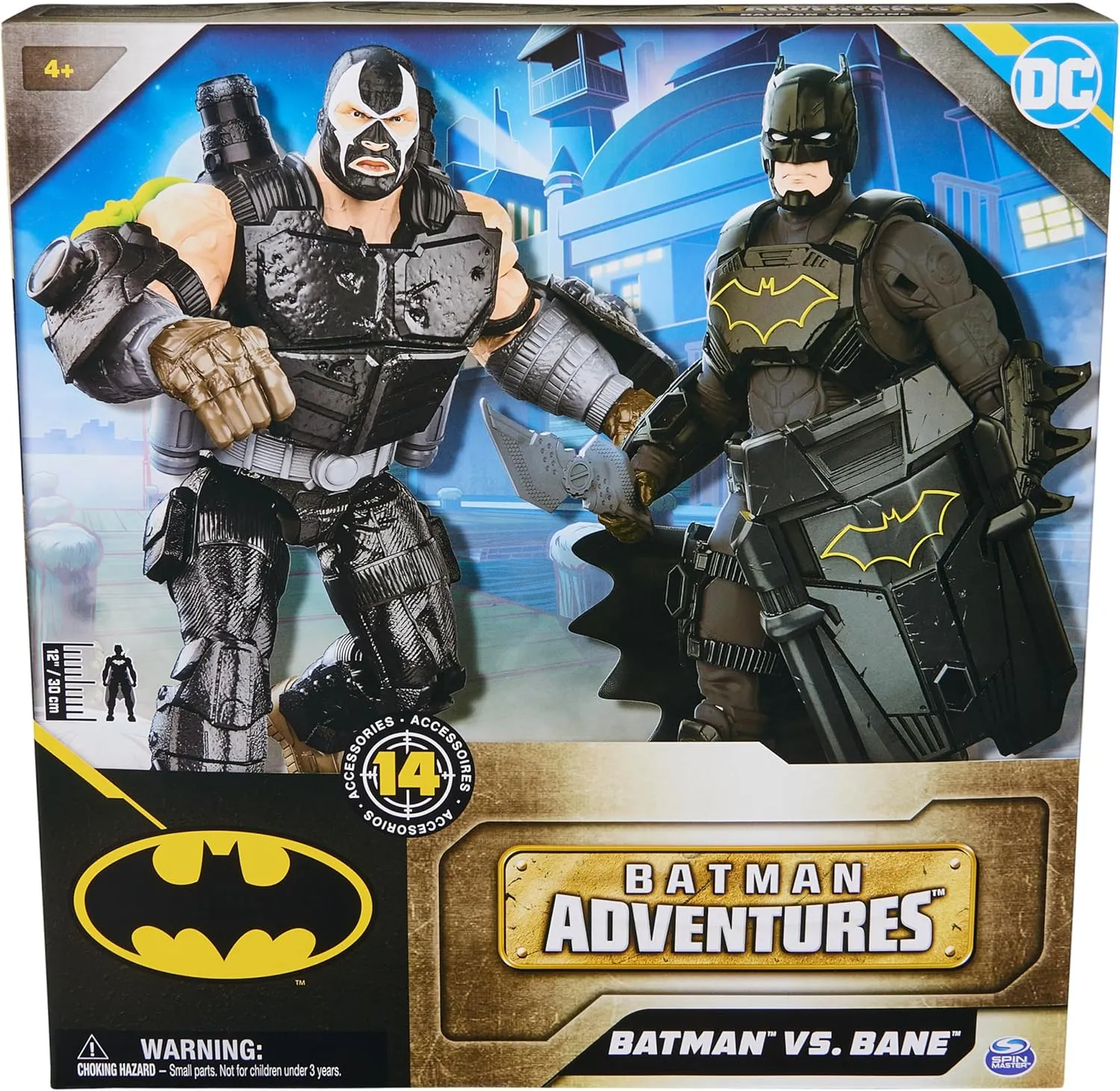 DC Comics, Batman Adventures Battle Pack, Bane and Batman Action Figures Set, 14 Armor Accessories, 12-inch Super Hero Kids Toy for Boys & Girls