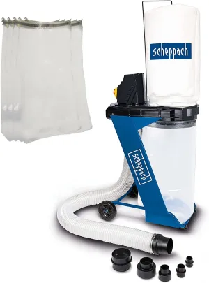 DC500 Extraction System Set with 6 Pieces Adapter Set and 5 Chip Bags 550 W Power 75 L Collection Bag Suction Manifold Diameter 100 mm Air Output 1150 m3/h Hose Length 2000 mm