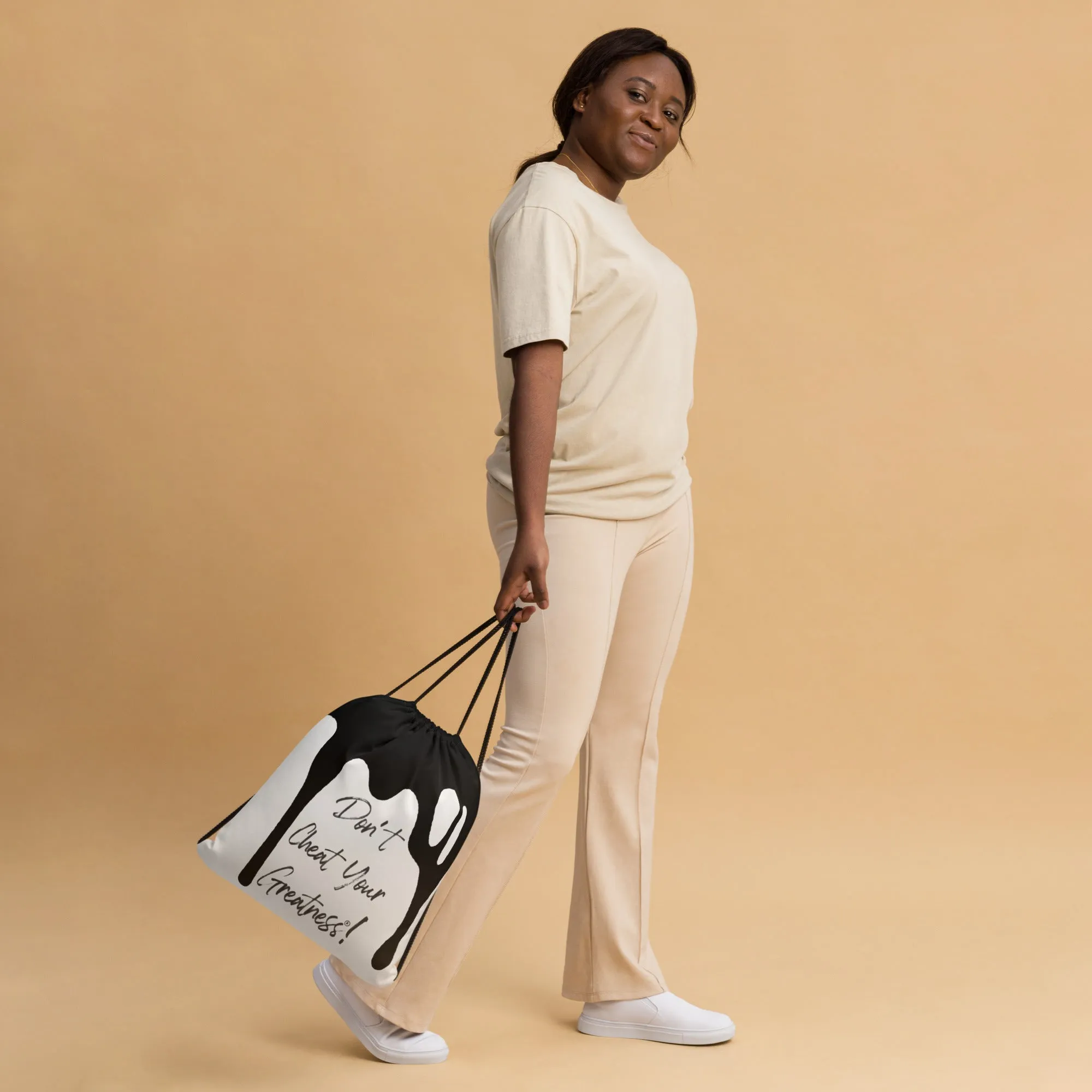 DCYG DRIP Black logo & White Drawstring bag