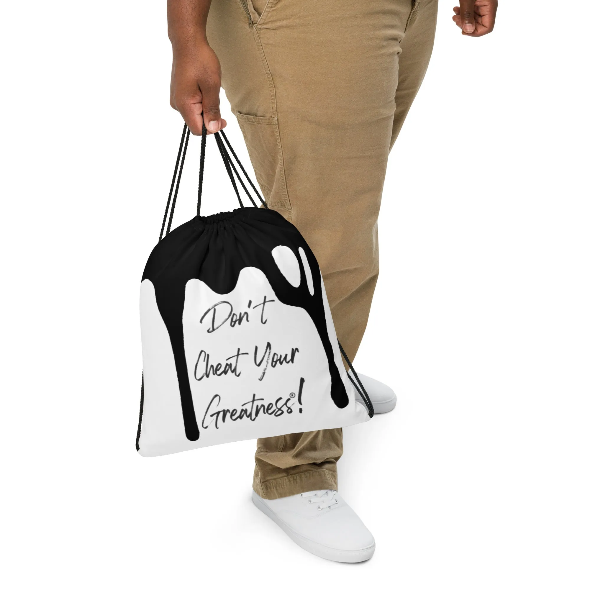 DCYG DRIP Black logo & White Drawstring bag