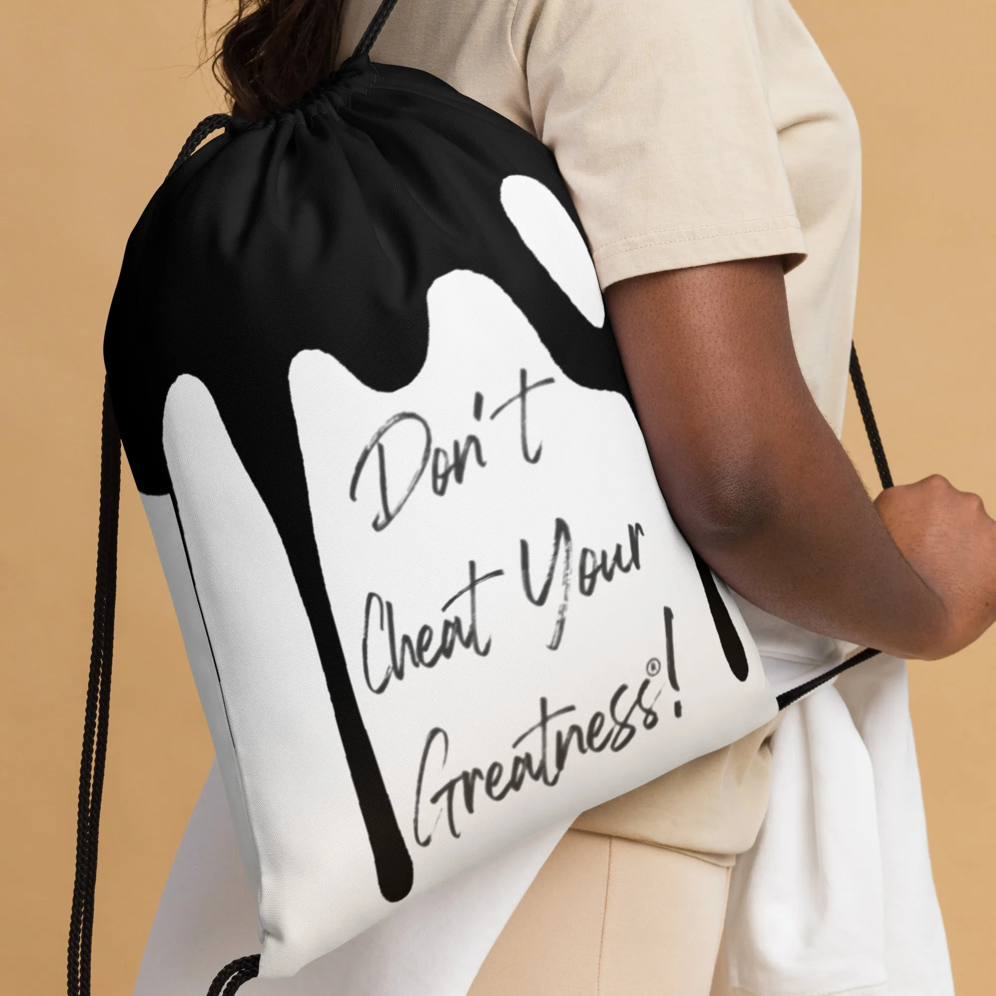 DCYG DRIP Black logo & White Drawstring bag