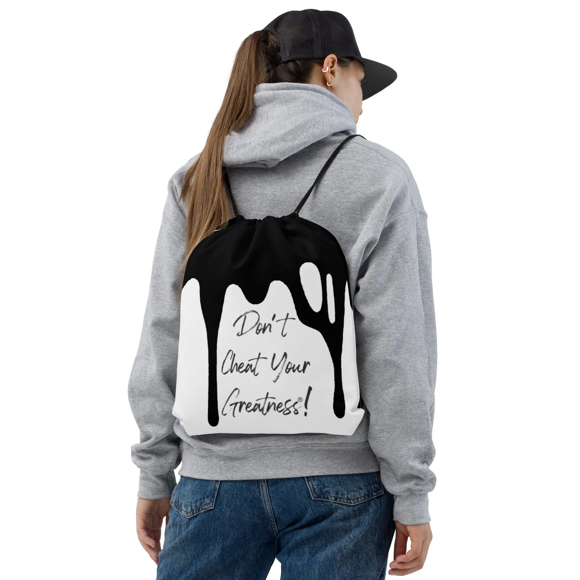 DCYG DRIP Black logo & White Drawstring bag