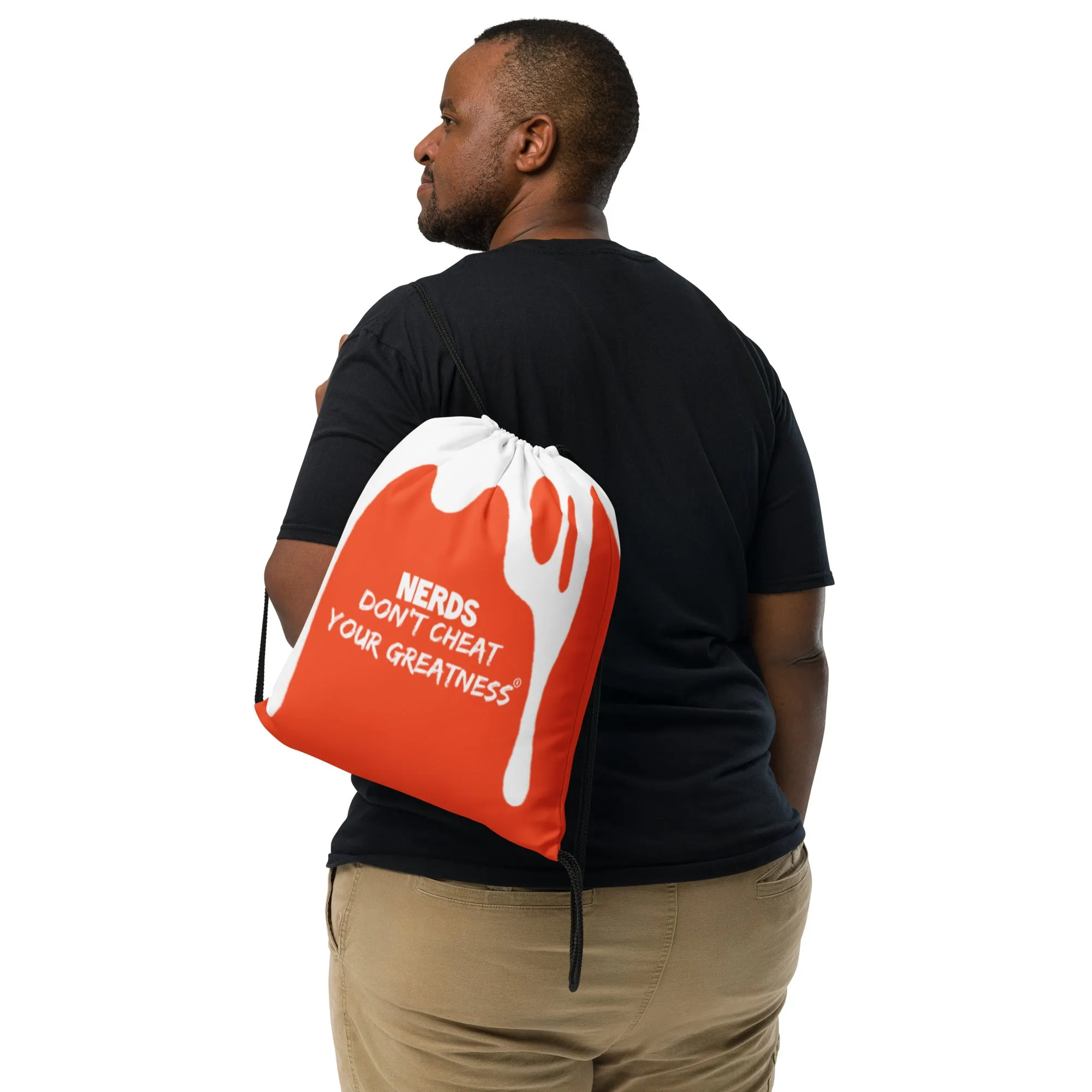 DCYG DRIP NERDS White Logo & Orange Drawstring bag