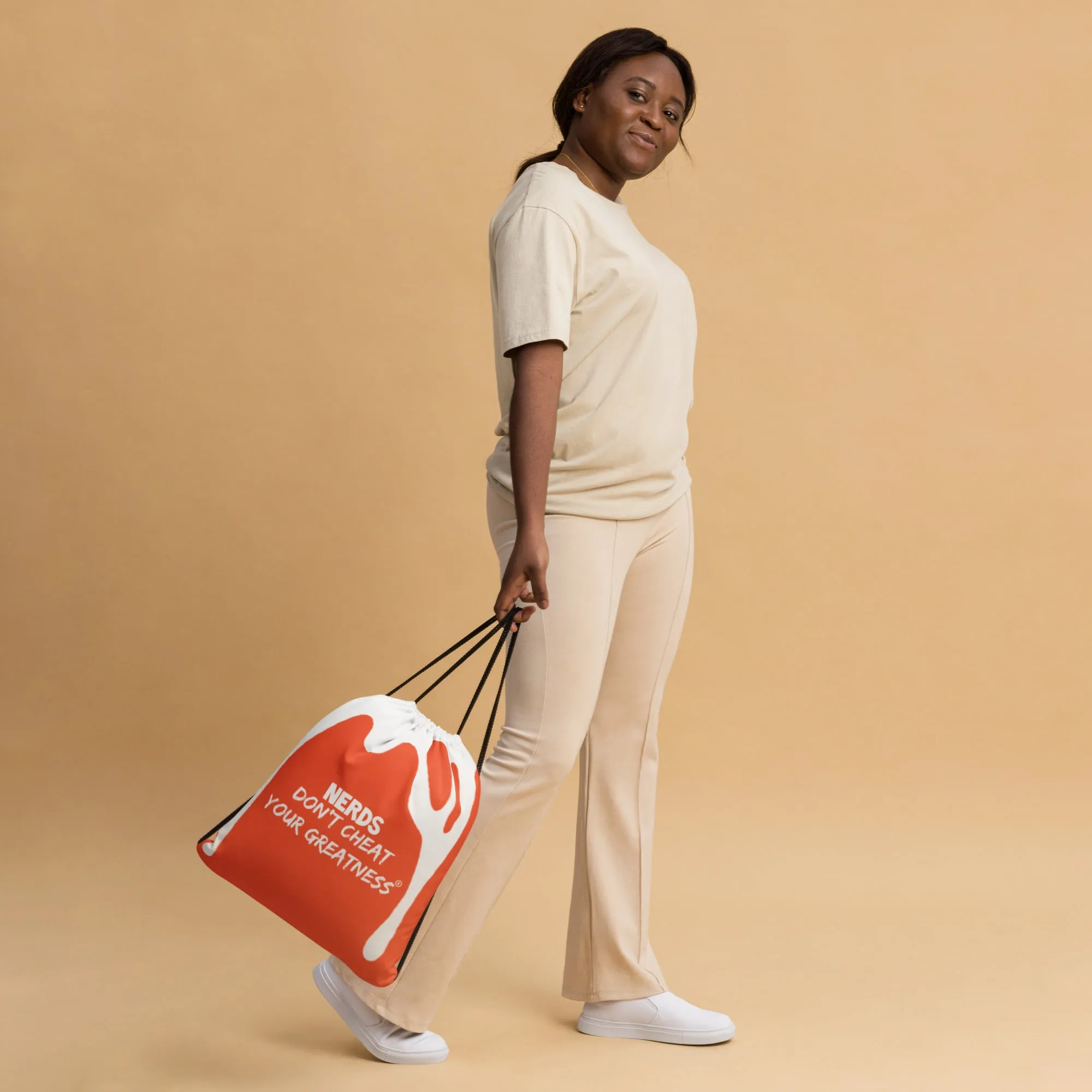 DCYG DRIP NERDS White Logo & Orange Drawstring bag