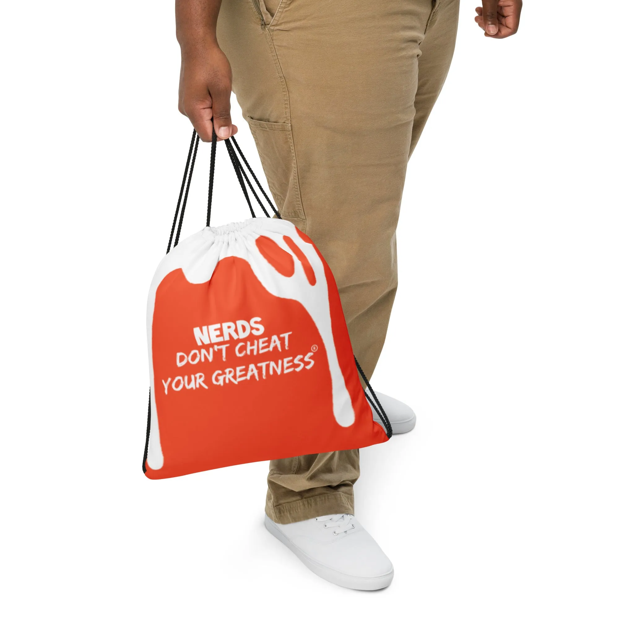 DCYG DRIP NERDS White Logo & Orange Drawstring bag