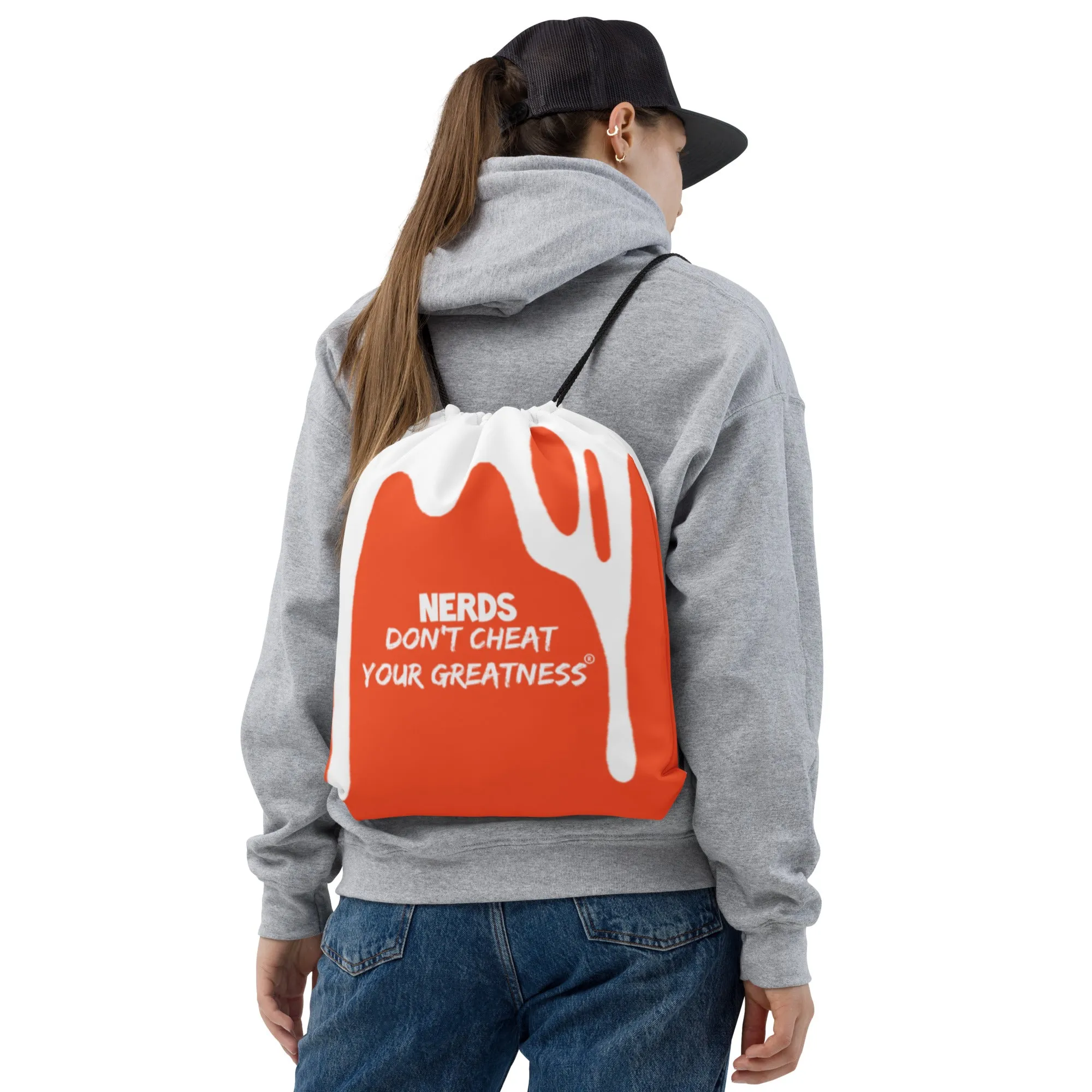 DCYG DRIP NERDS White Logo & Orange Drawstring bag