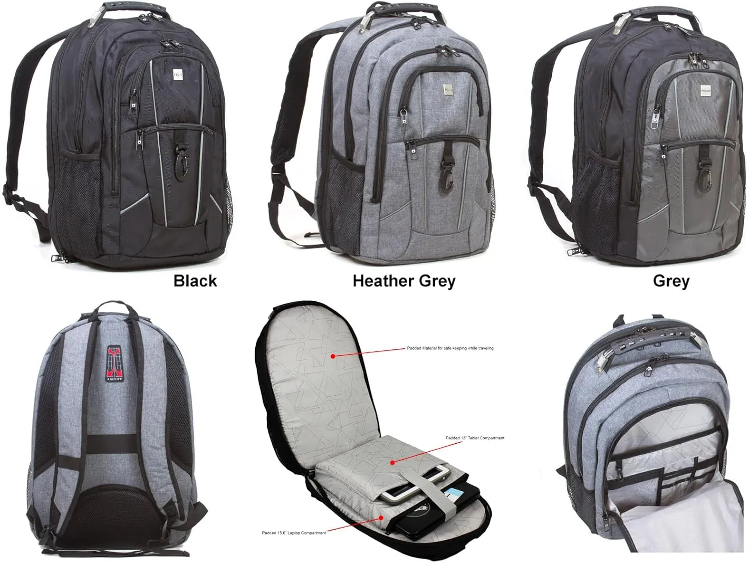 Dejuno Men's Commuter Backpack Checkpoint-Friendly Laptop Pocket, Heather Grey, 15.6-Inch