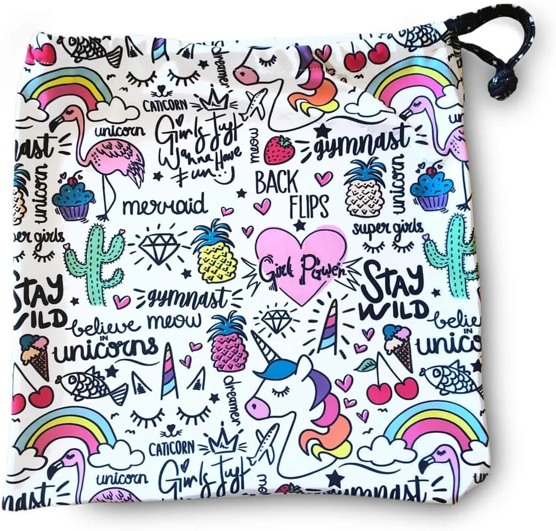 Destira Unicorn Doodles Gymnastic Grip Bag, Fun Graphics Drawstring Gym Bag
