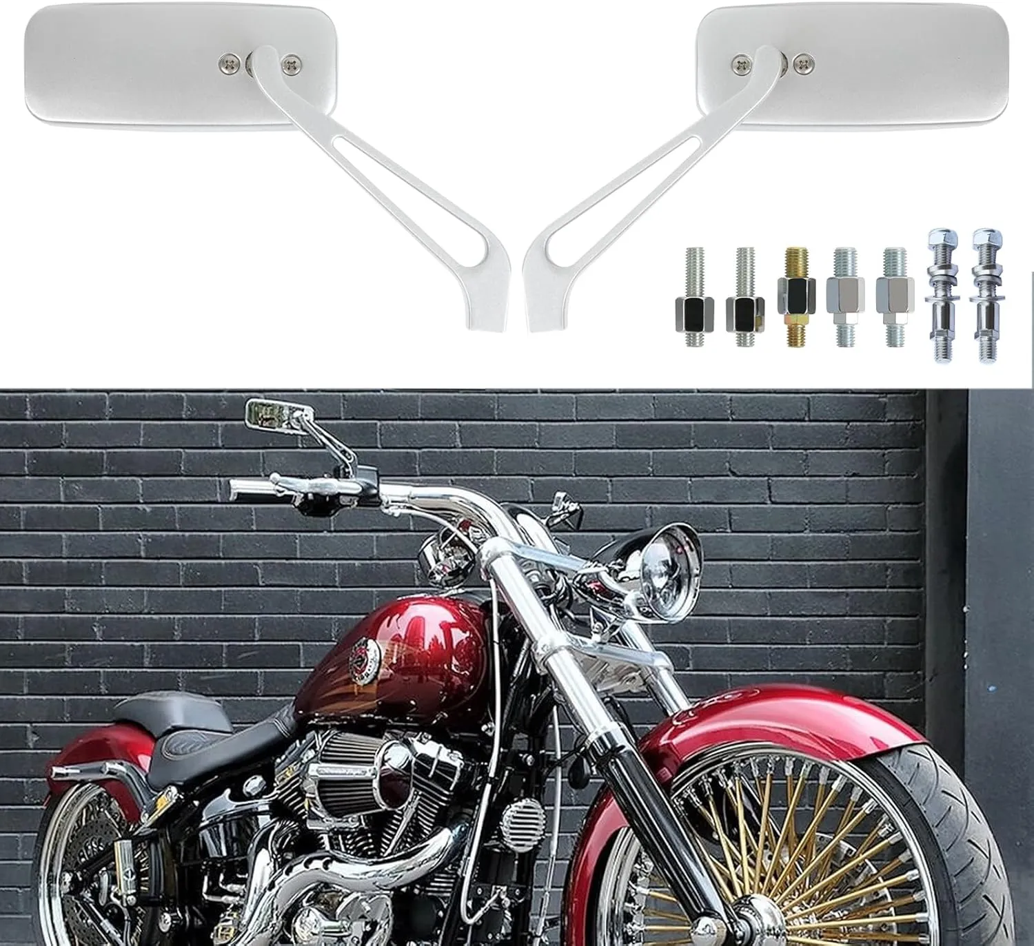 Devilmotor Rectangle Motorcycle Bobber Mirrors Smoke Blue Compatible with Harley Road King Street Glide Sportster Softail Fatboy Cruiser Chopper