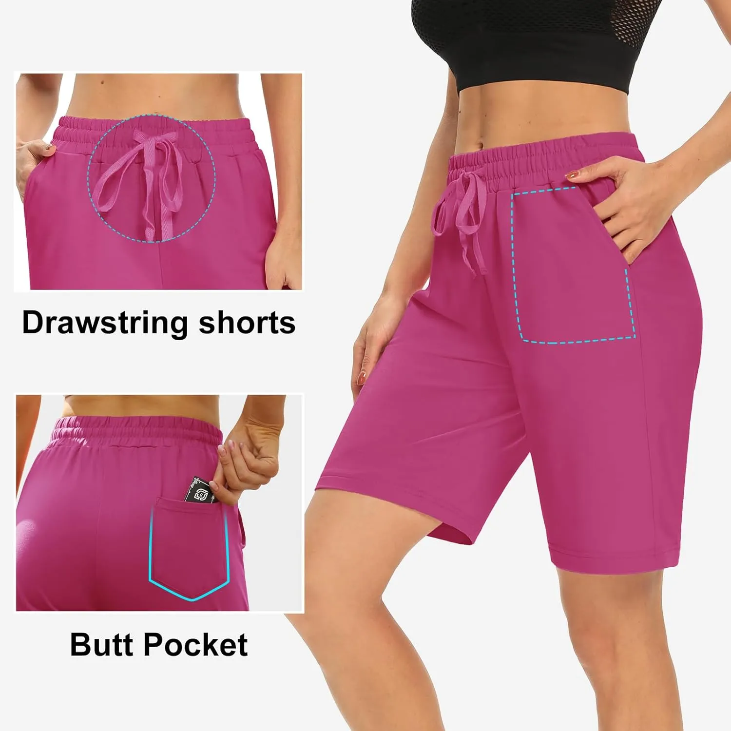 DIBAOLONG Womens Yoga Shorts Loose Comfy Drawstring Lounge Bermuda Shorts with 3 Pockets