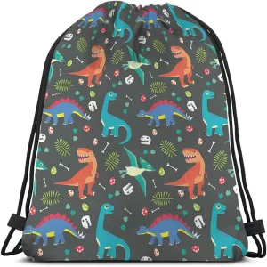 Dinosaur Drawstring Bags Backpack Bag Animal Seamless Pattern Colorful Dino Cute Adorable Cartoon Eggs Leaf Sport Gym Sack Drawstring Bag String Bag Yoga Bag for Men Women