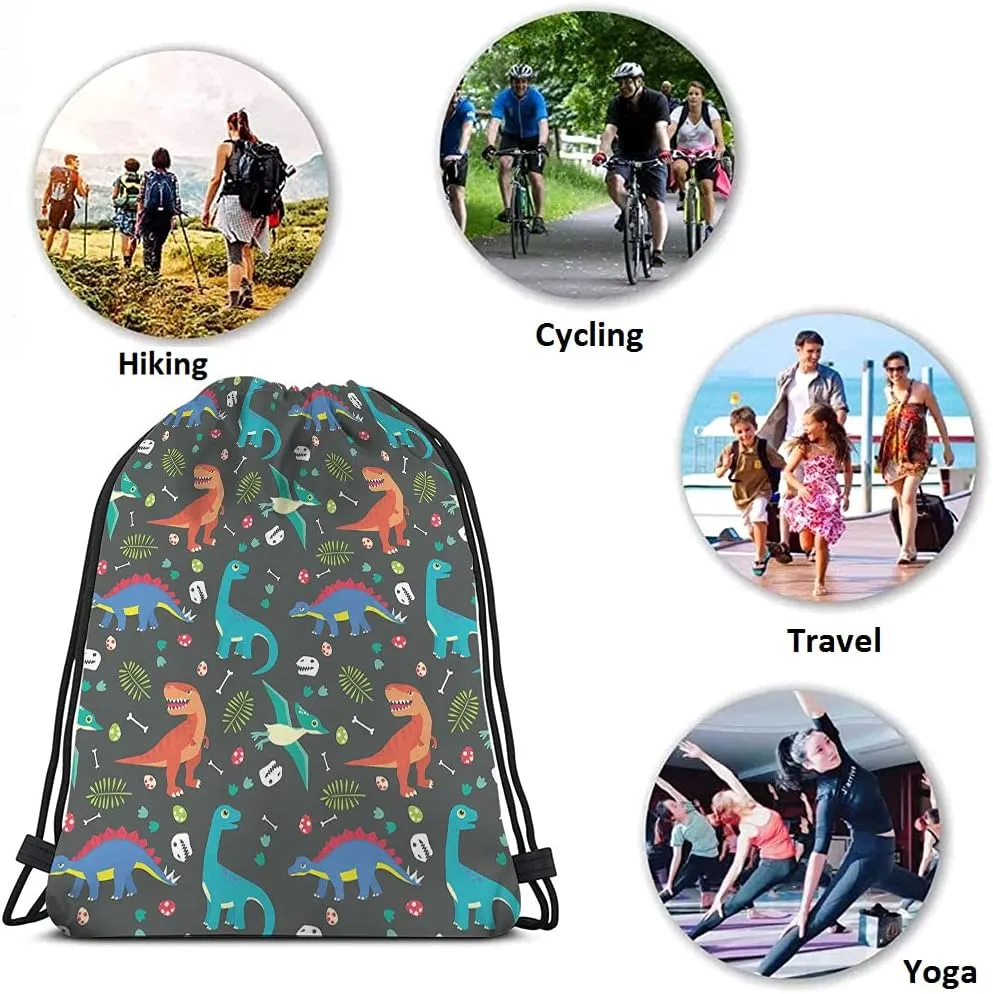 Dinosaur Drawstring Bags Backpack Bag Animal Seamless Pattern Colorful Dino Cute Adorable Cartoon Eggs Leaf Sport Gym Sack Drawstring Bag String Bag Yoga Bag for Men Women