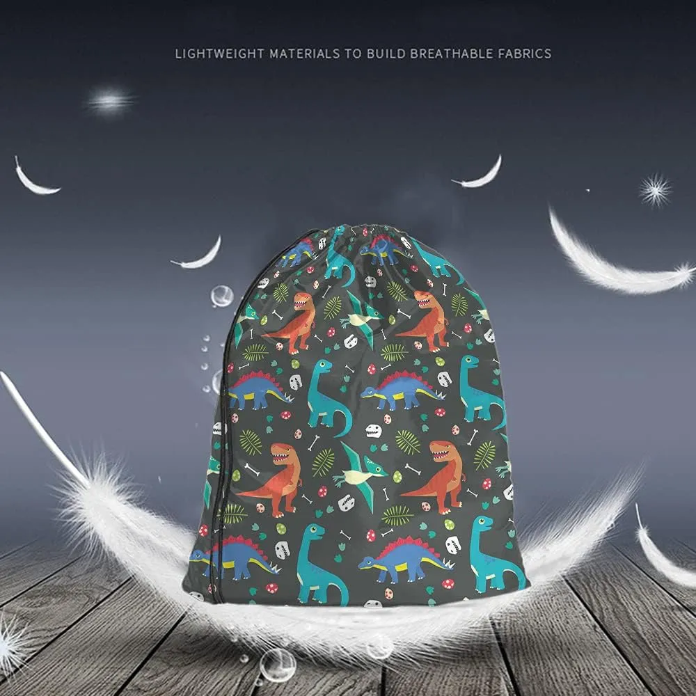 Dinosaur Drawstring Bags Backpack Bag Animal Seamless Pattern Colorful Dino Cute Adorable Cartoon Eggs Leaf Sport Gym Sack Drawstring Bag String Bag Yoga Bag for Men Women