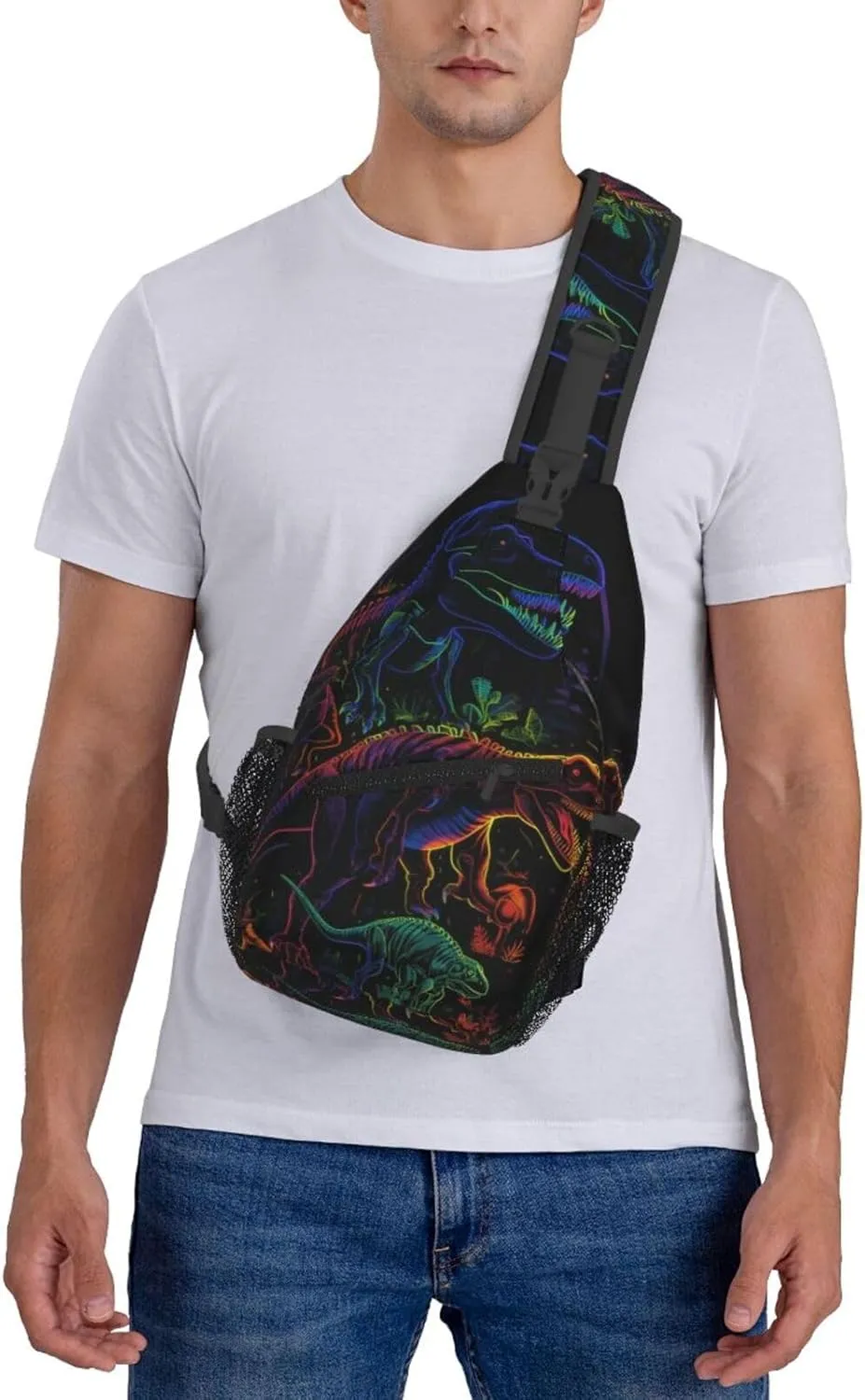 Dinosaur Neon Print Sling Bag Crossbody Shoulder Backpack Chest Bags Gym Travel Hiking Casual Daypack