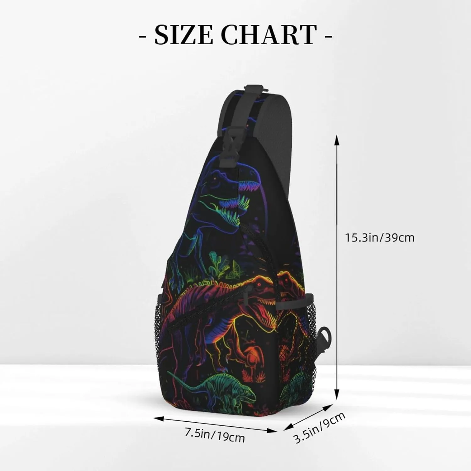 Dinosaur Neon Print Sling Bag Crossbody Shoulder Backpack Chest Bags Gym Travel Hiking Casual Daypack