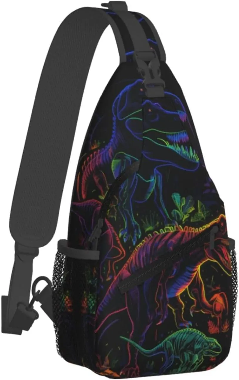 Dinosaur Neon Print Sling Bag Crossbody Shoulder Backpack Chest Bags Gym Travel Hiking Casual Daypack