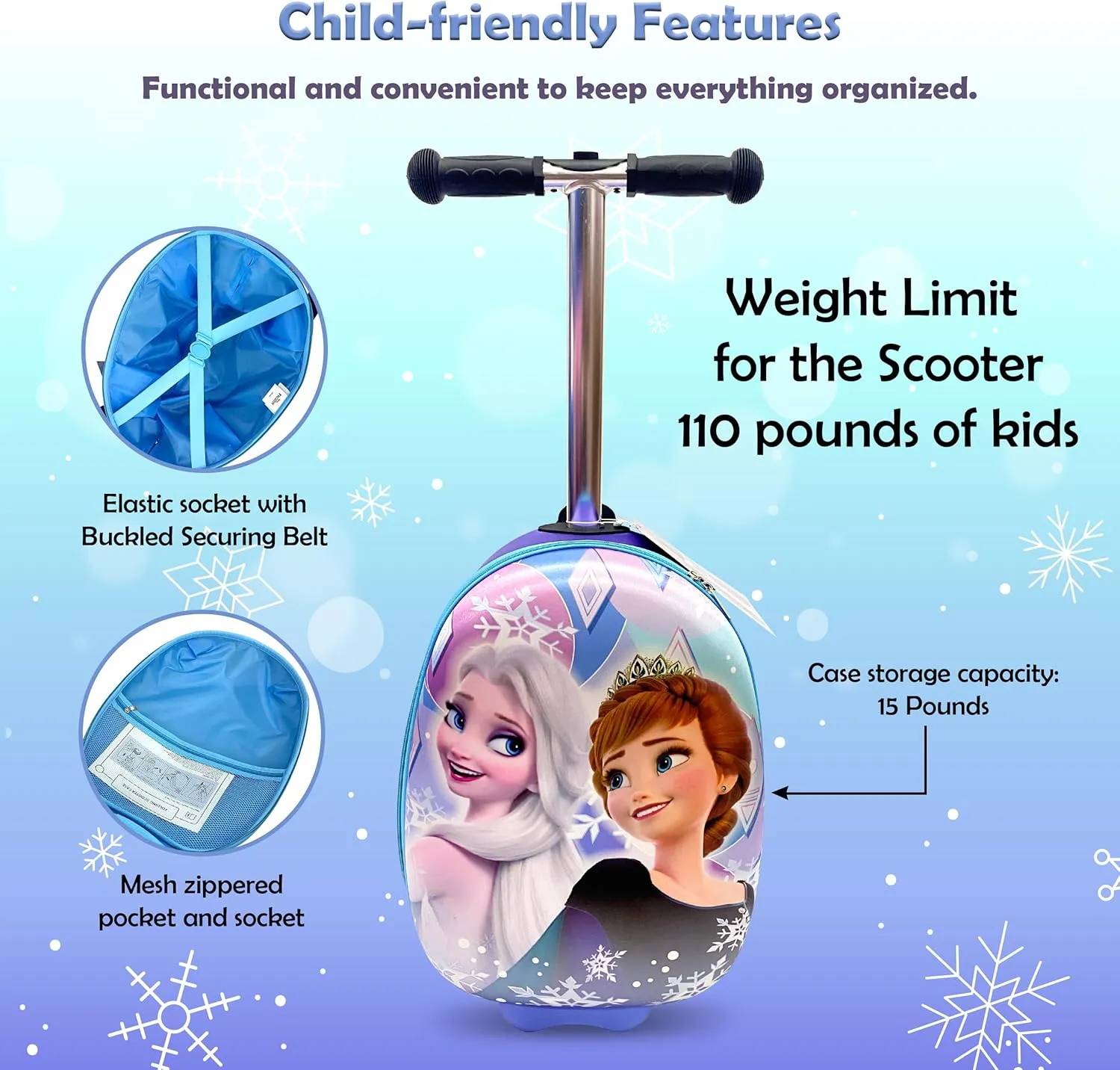 Disney Frozen Kids 19” Suitcase Scooter – Boys and Girls Magical Carry-on Luggage with LED Light Up Wheels, Waterproof Hard Shell, Retractable Handle, and Lightweight Foldable Ride-On Travel…