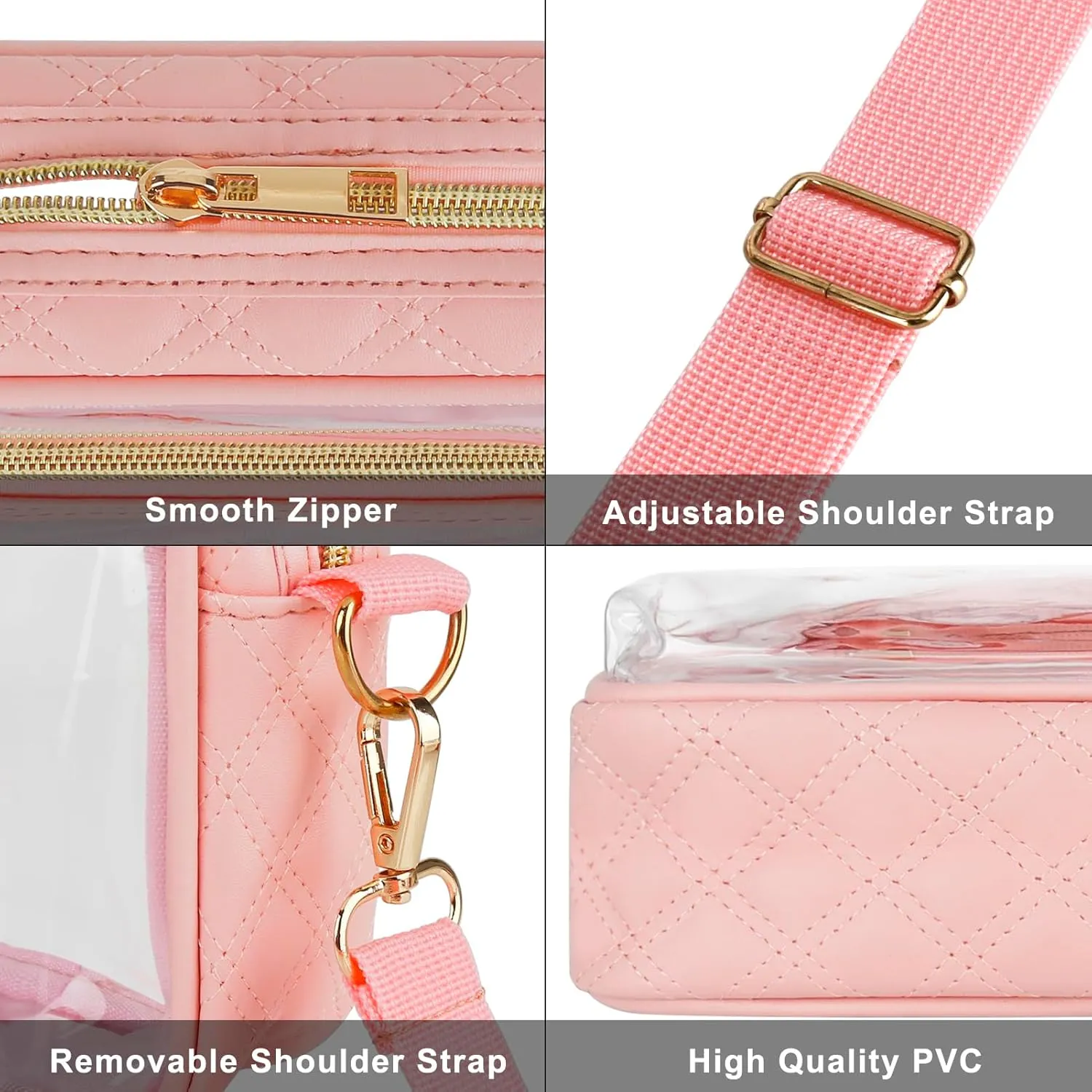 DOB SECHS Clear Crossbody Purse Bag - Clear Messenger Bag for Stadium Concerts & Sporting Events