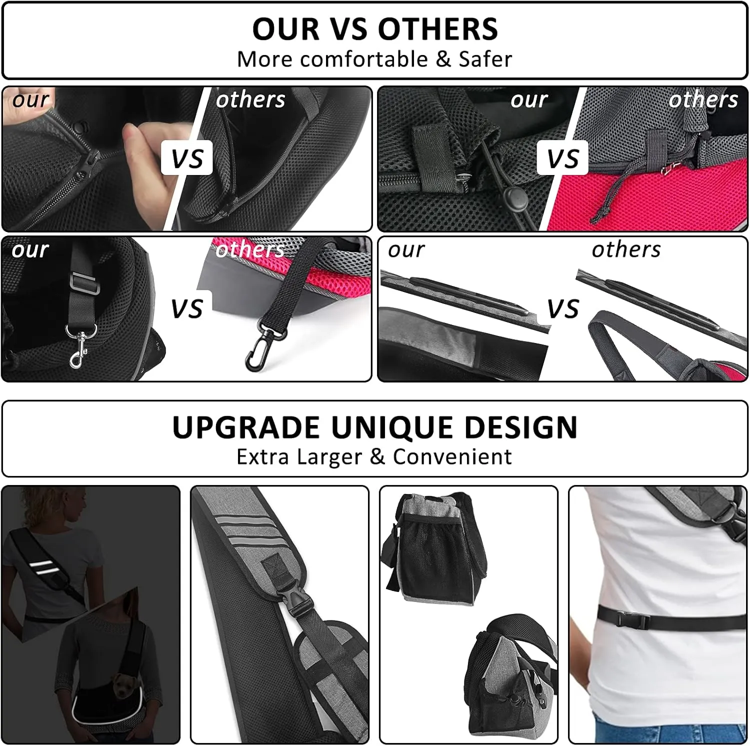 Dog Carrier for Small Dog Travel Pet Carrier Hands Free Pet Sling Puppy Cat Carrier Pets Crossbody Bag Up to 5 lbs Dog Accessories Breathable & More Pockets Grey