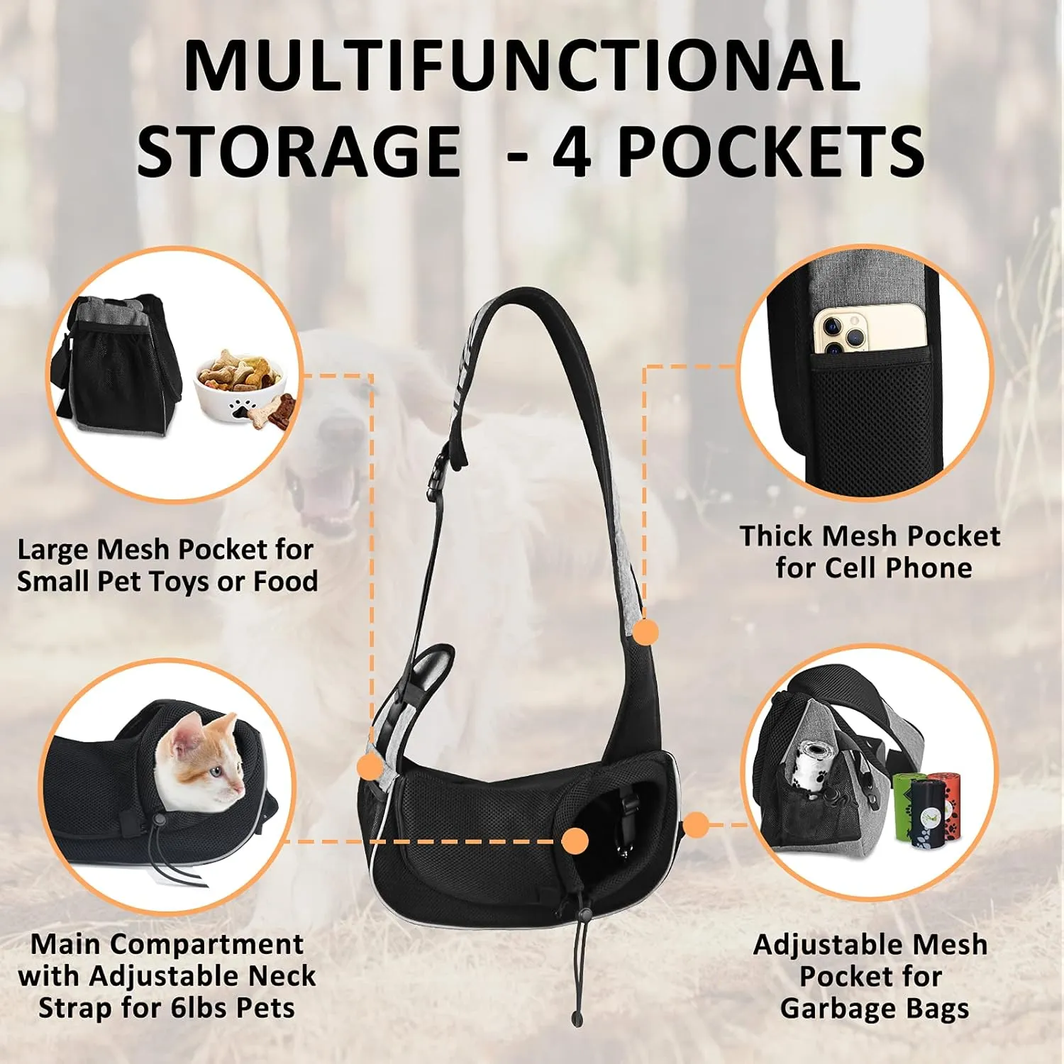 Dog Carrier for Small Dog Travel Pet Carrier Hands Free Pet Sling Puppy Cat Carrier Pets Crossbody Bag Up to 5 lbs Dog Accessories Breathable & More Pockets Grey