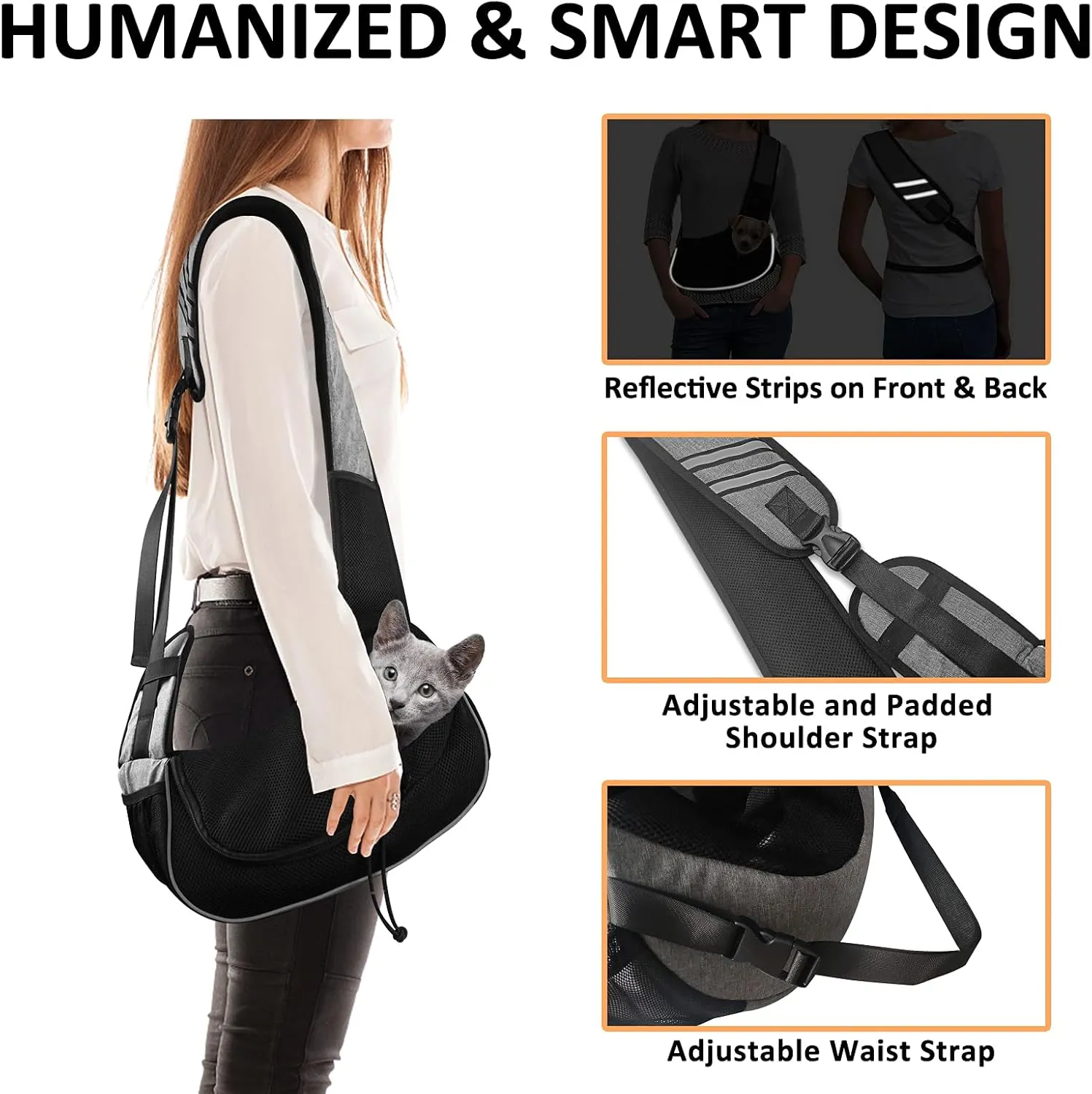 Dog Carrier for Small Dog Travel Pet Carrier Hands Free Pet Sling Puppy Cat Carrier Pets Crossbody Bag Up to 5 lbs Dog Accessories Breathable & More Pockets Grey