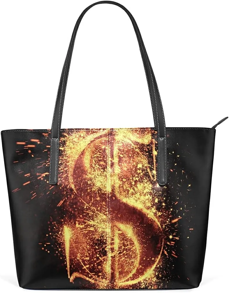 Dollar Spark Tote Bag for Women Leather Shoulder Handbag with Zipper and Pockets Fashion Casual Handle Bag Purse for Travel Beach Working Laptop School Gym Shopping