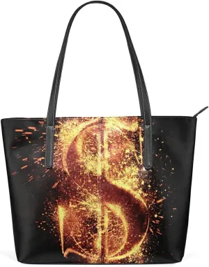 Dollar Spark Tote Bag for Women Leather Shoulder Handbag with Zipper and Pockets Fashion Casual Handle Bag Purse for Travel Beach Working Laptop School Gym Shopping