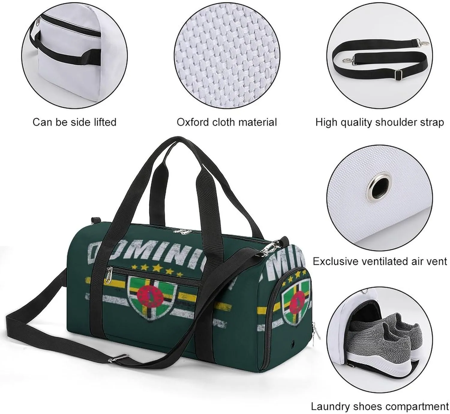 Dominica Flag Gym Bag-Workout Organizer with Water Resistant Compartments for Gym Lovers, style-24-6
