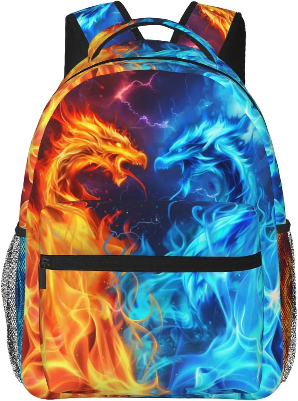 Dragon Backpack for Boys Girls Red Blue Fire Bookbags Lightweight Adjustable Elementary Middle High School Bags for Kids Children Teenagers Travel Daypack Cool Lightning Galaxy Backpacks Gifts