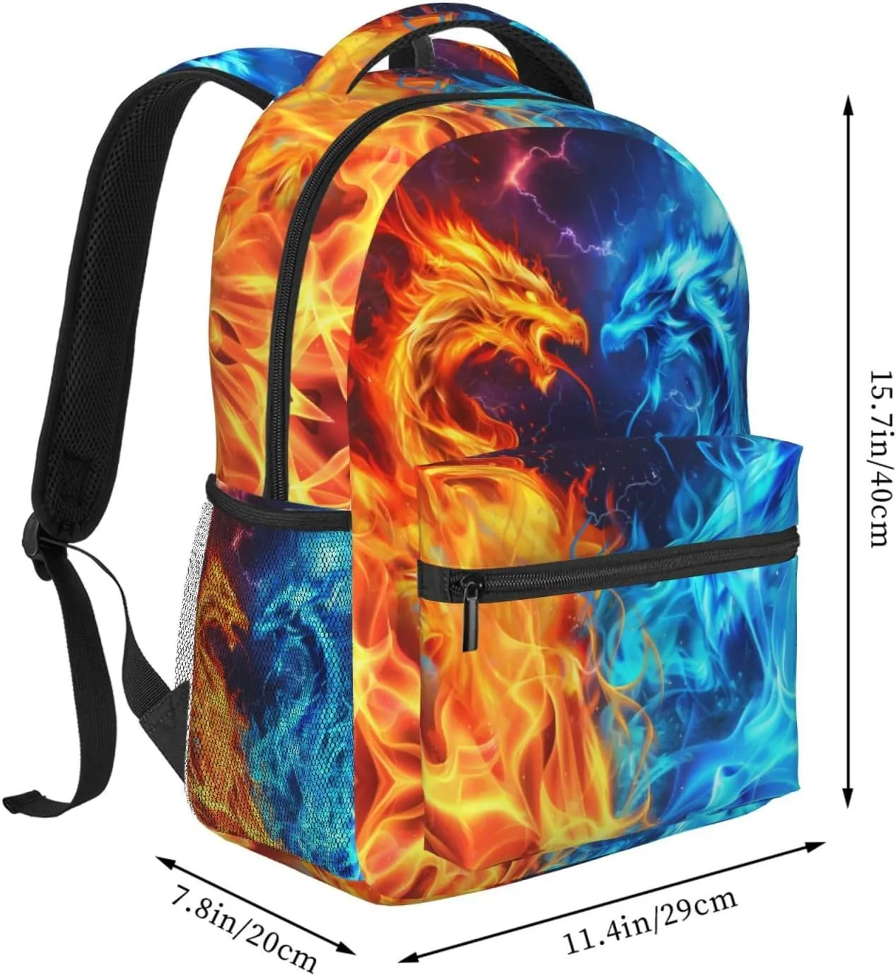 Dragon Backpack for Boys Girls Red Blue Fire Bookbags Lightweight Adjustable Elementary Middle High School Bags for Kids Children Teenagers Travel Daypack Cool Lightning Galaxy Backpacks Gifts