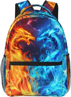 Dragon Backpack for Boys Girls Red Blue Fire Bookbags Lightweight Adjustable Elementary Middle High School Bags for Kids Children Teenagers Travel Daypack Cool Lightning Galaxy Backpacks Gifts