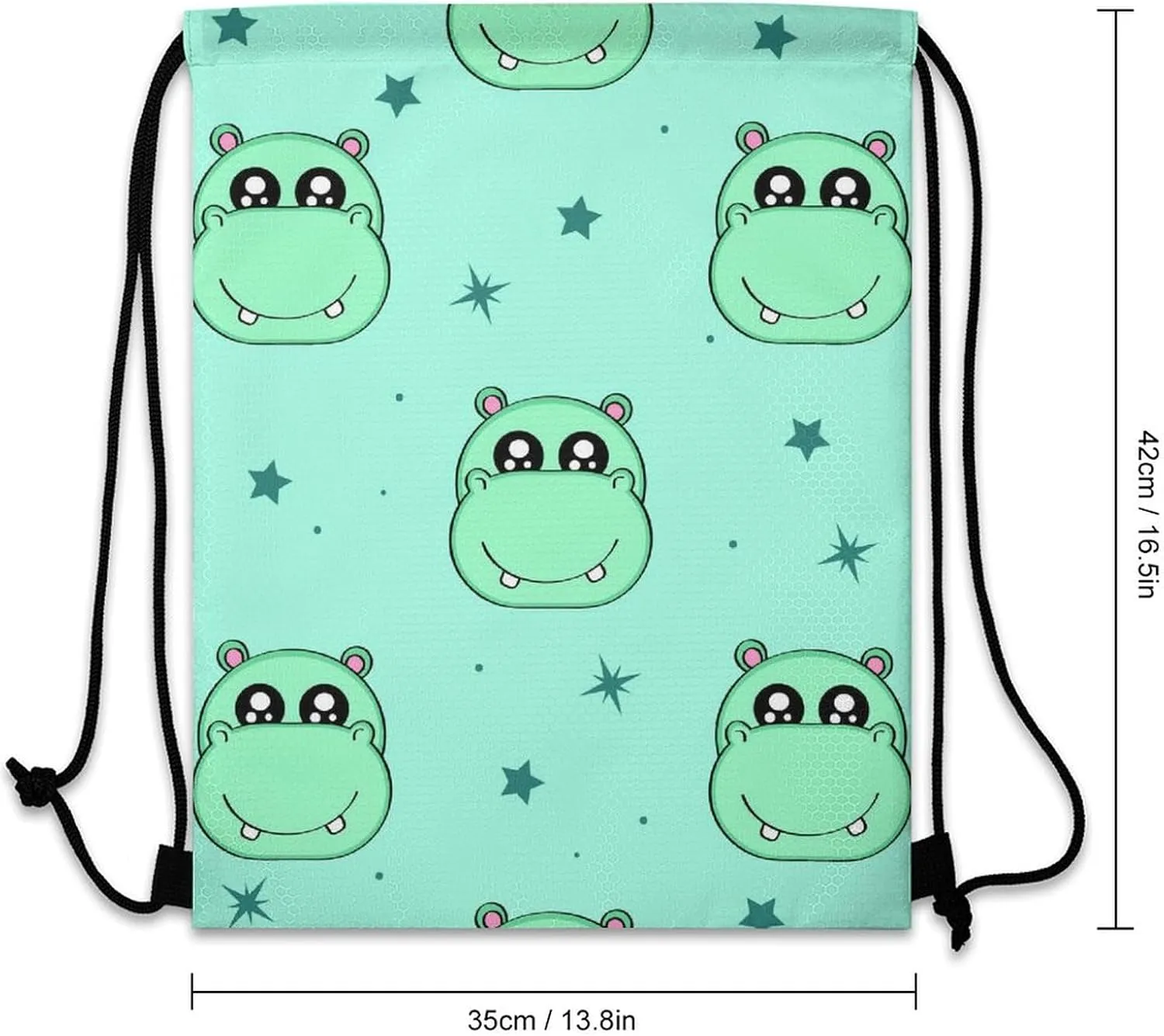 Drawstring Backpack, Adjustable Waterproof Gym Storage Sackpack, Cute Cartoon Hippo Foldable Sports Tote Bag for Women Men