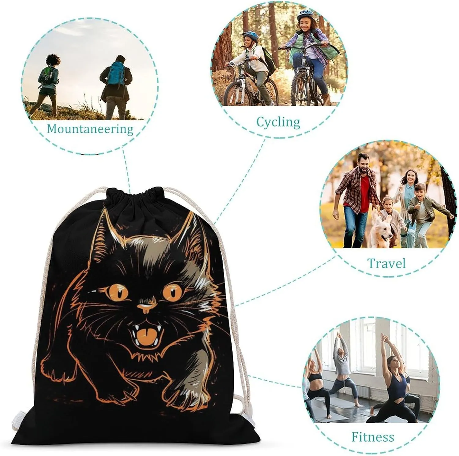 Drawstring Backpack Cat with A Expression String Bag Sackpack Foldable Backpack Sports Gym Bag for Shopping Yoga