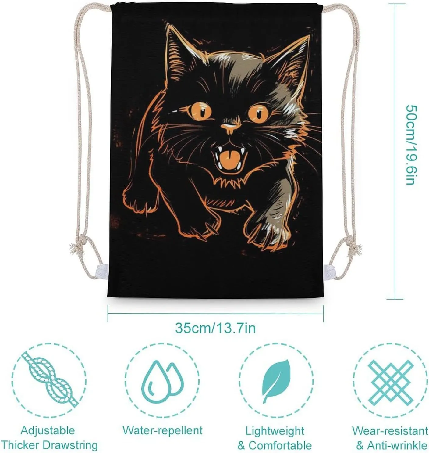 Drawstring Backpack Cat with A Expression String Bag Sackpack Foldable Backpack Sports Gym Bag for Shopping Yoga