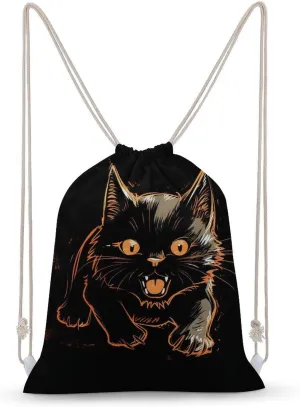 Drawstring Backpack Cat with A Expression String Bag Sackpack Foldable Backpack Sports Gym Bag for Shopping Yoga