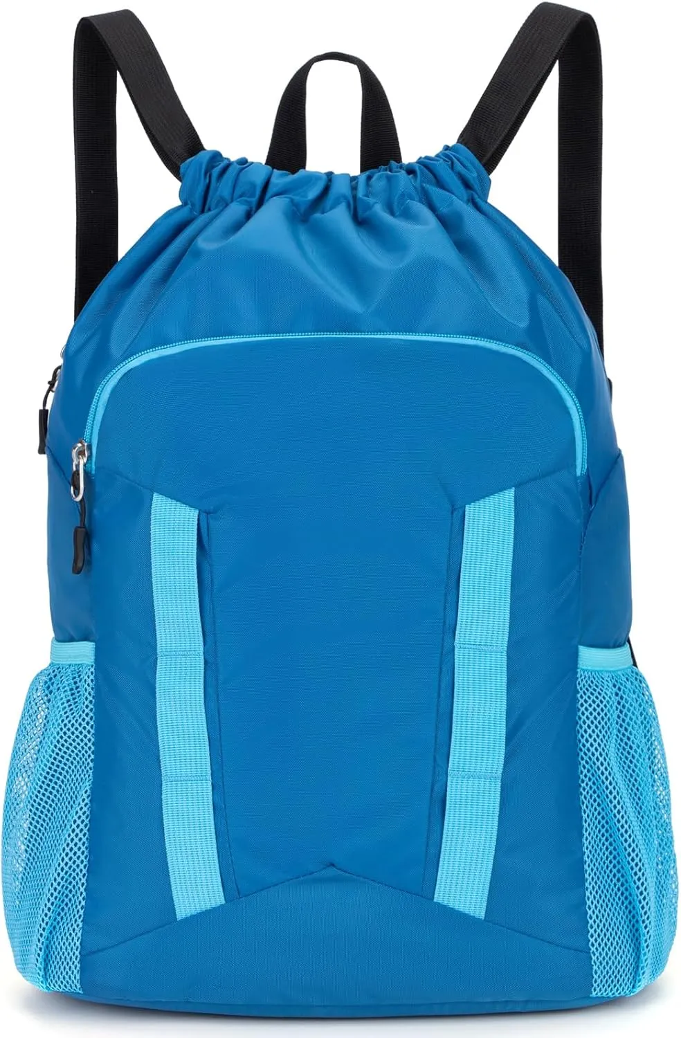 Drawstring Backpack for Kids Sports Gym Bag with Shoes Compartment, Water Resistant Beach Swim Bag String Backpack for Boys and Girls, Blue