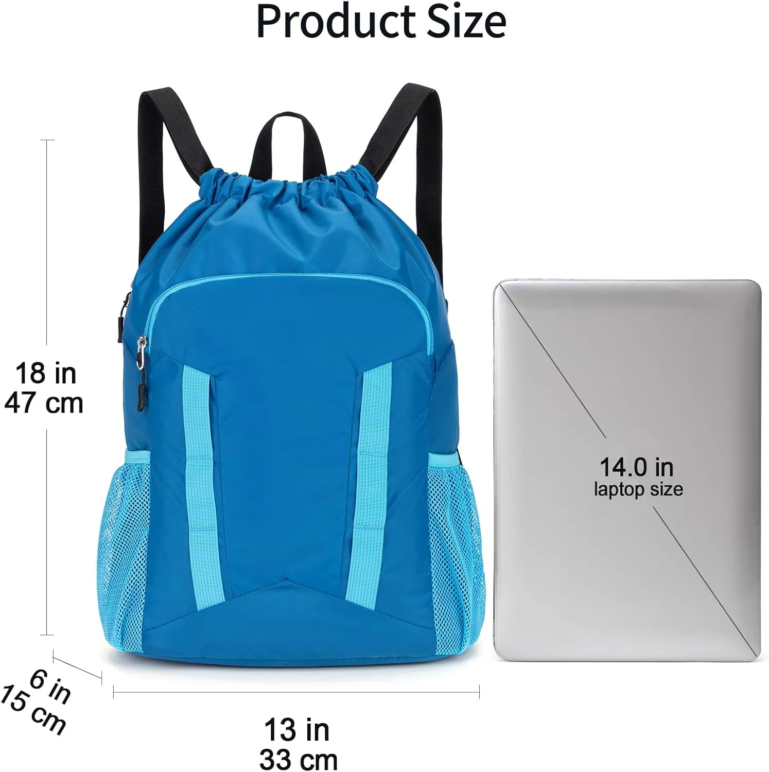Drawstring Backpack for Kids Sports Gym Bag with Shoes Compartment, Water Resistant Beach Swim Bag String Backpack for Boys and Girls, Blue