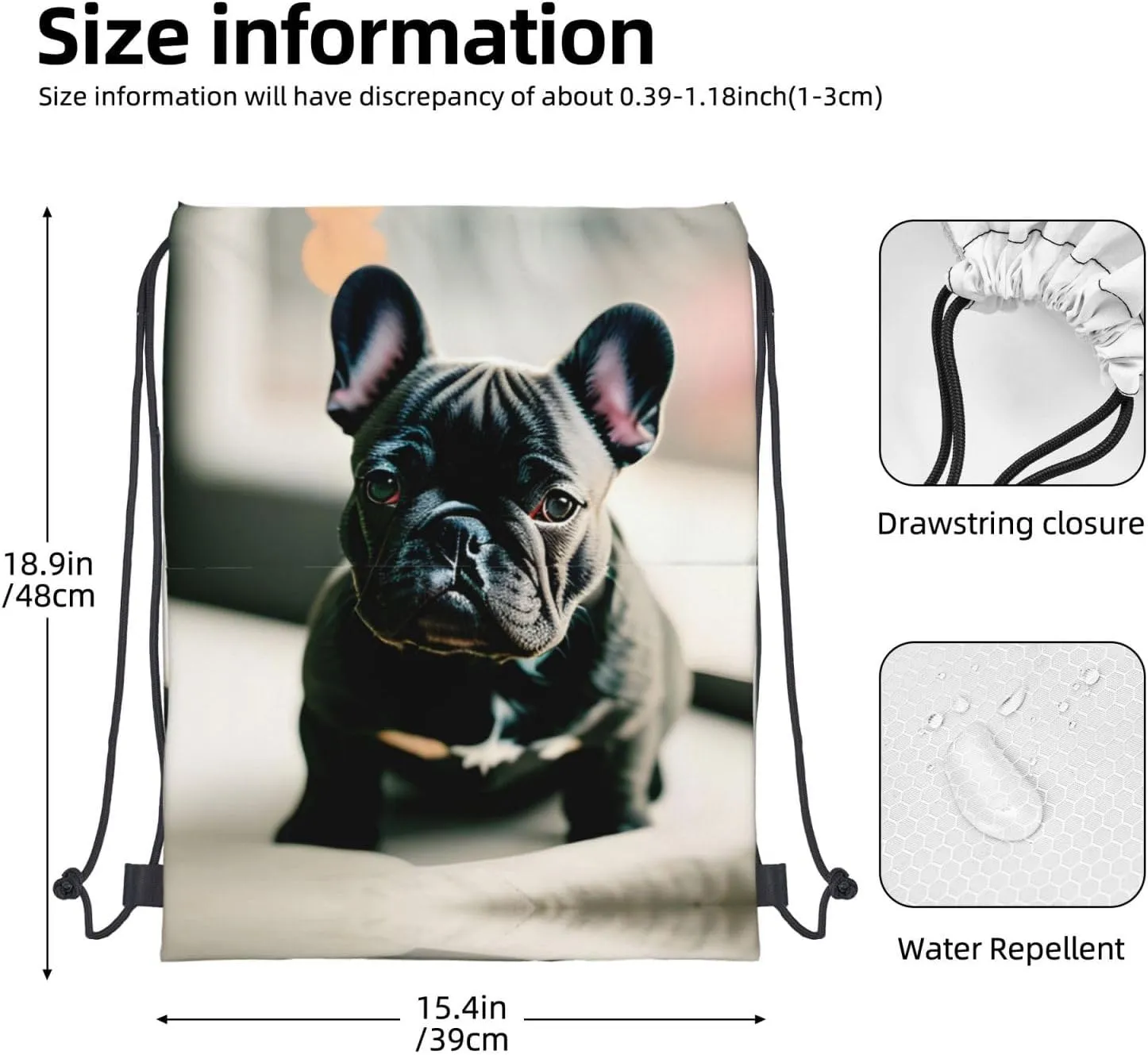 Drawstring Backpack for women,Versatile drawstring bag,Water-Resistant Cinch Bag,Gym sackpack-Adorable French Bulldog