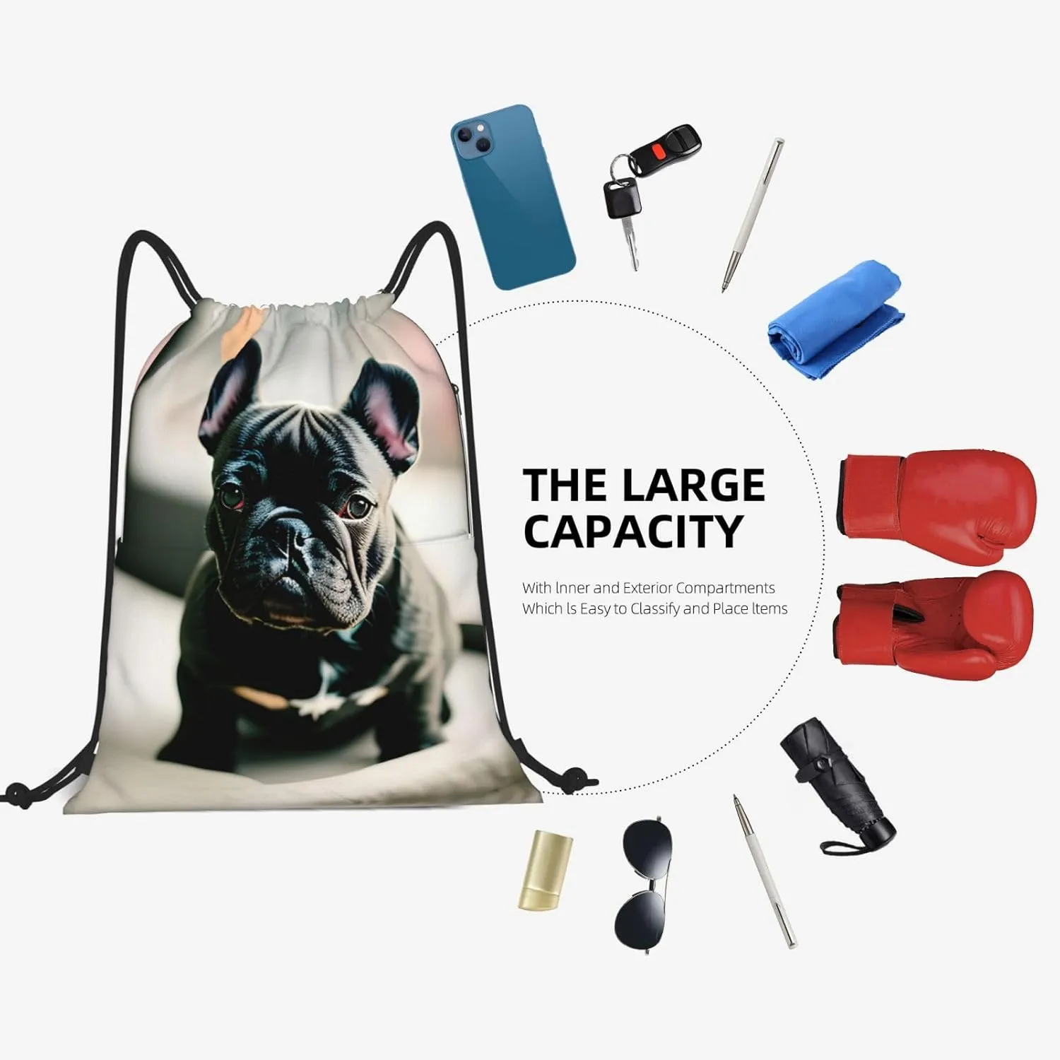 Drawstring Backpack for women,Versatile drawstring bag,Water-Resistant Cinch Bag,Gym sackpack-Adorable French Bulldog