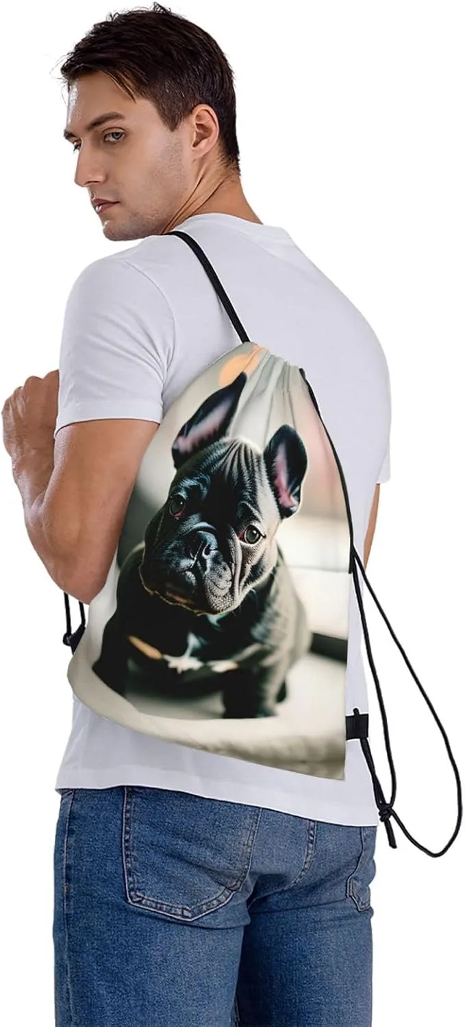 Drawstring Backpack for women,Versatile drawstring bag,Water-Resistant Cinch Bag,Gym sackpack-Adorable French Bulldog