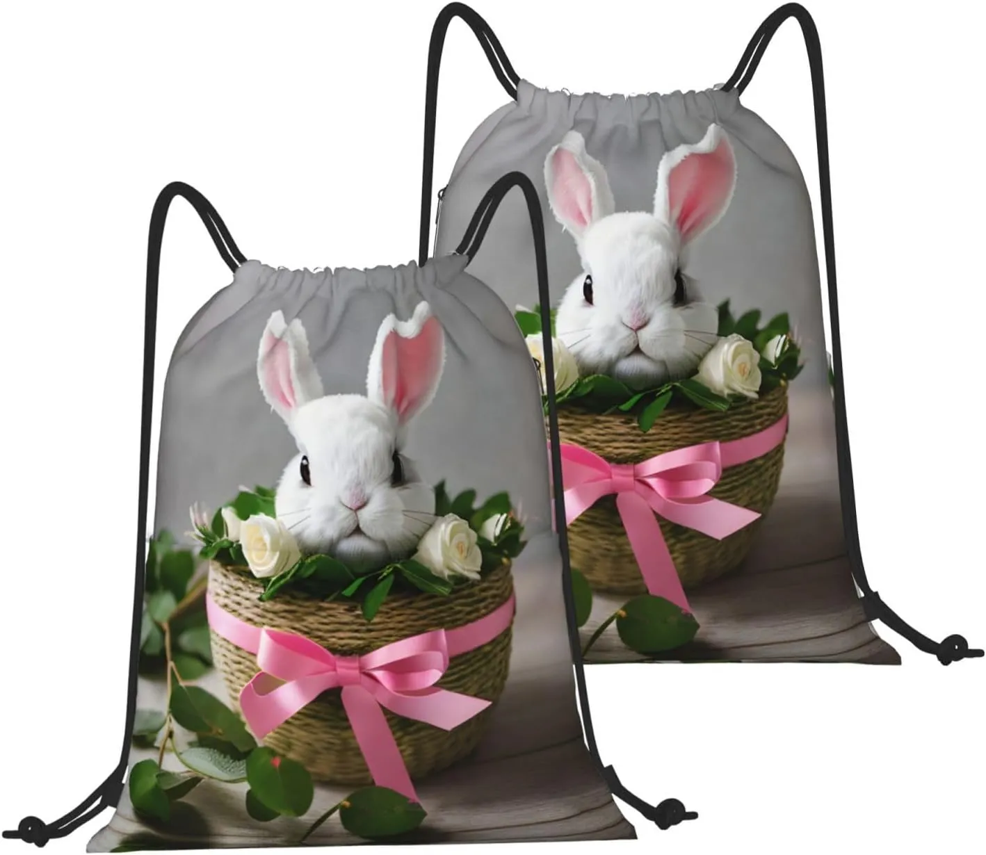 Drawstring Backpack for women,Versatile drawstring bag,Water-Resistant Cinch Bag,Gym sackpack-Bunny Rosette