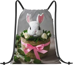 Drawstring Backpack for women,Versatile drawstring bag,Water-Resistant Cinch Bag,Gym sackpack-Bunny Rosette